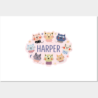 Harper name with cartoon cats Posters and Art